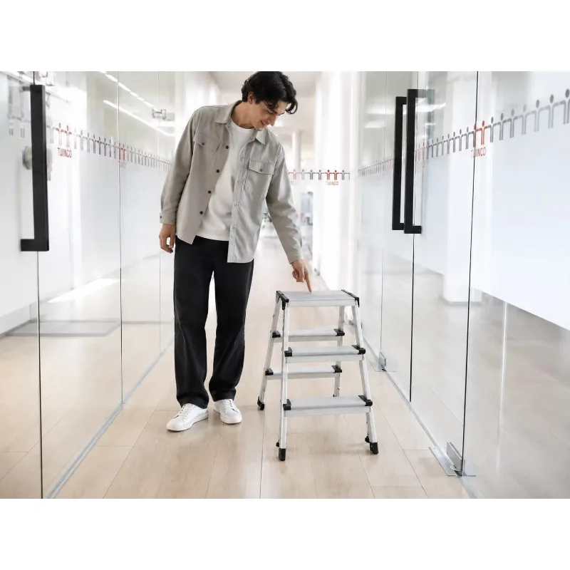 Double‑Sided Herringbone Folding Ladder Stool, Ultra‑Light Aluminum Alloy Anti‑Slip Household Telescopic Photography Step Stool
