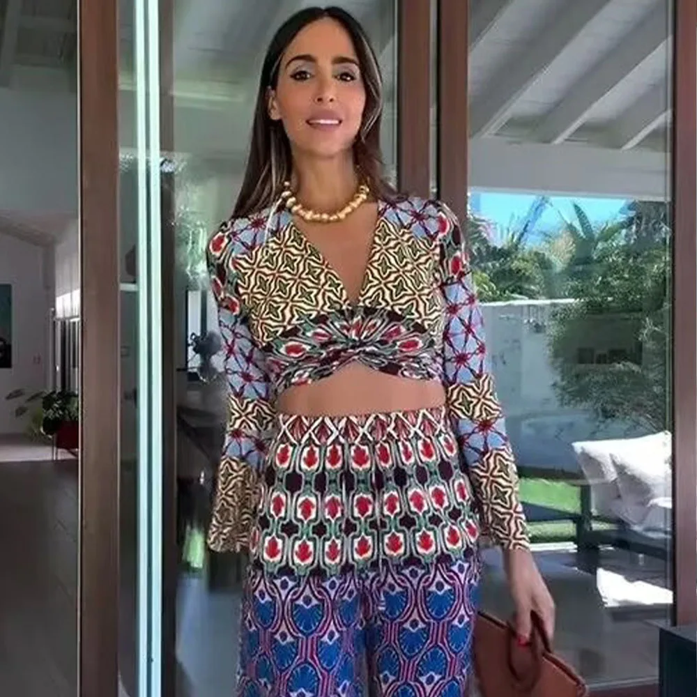 

2024 Summer New Fashion Women's Casual and Elegant Design Sense European and American Style Positioning Printed Top&Pant Set