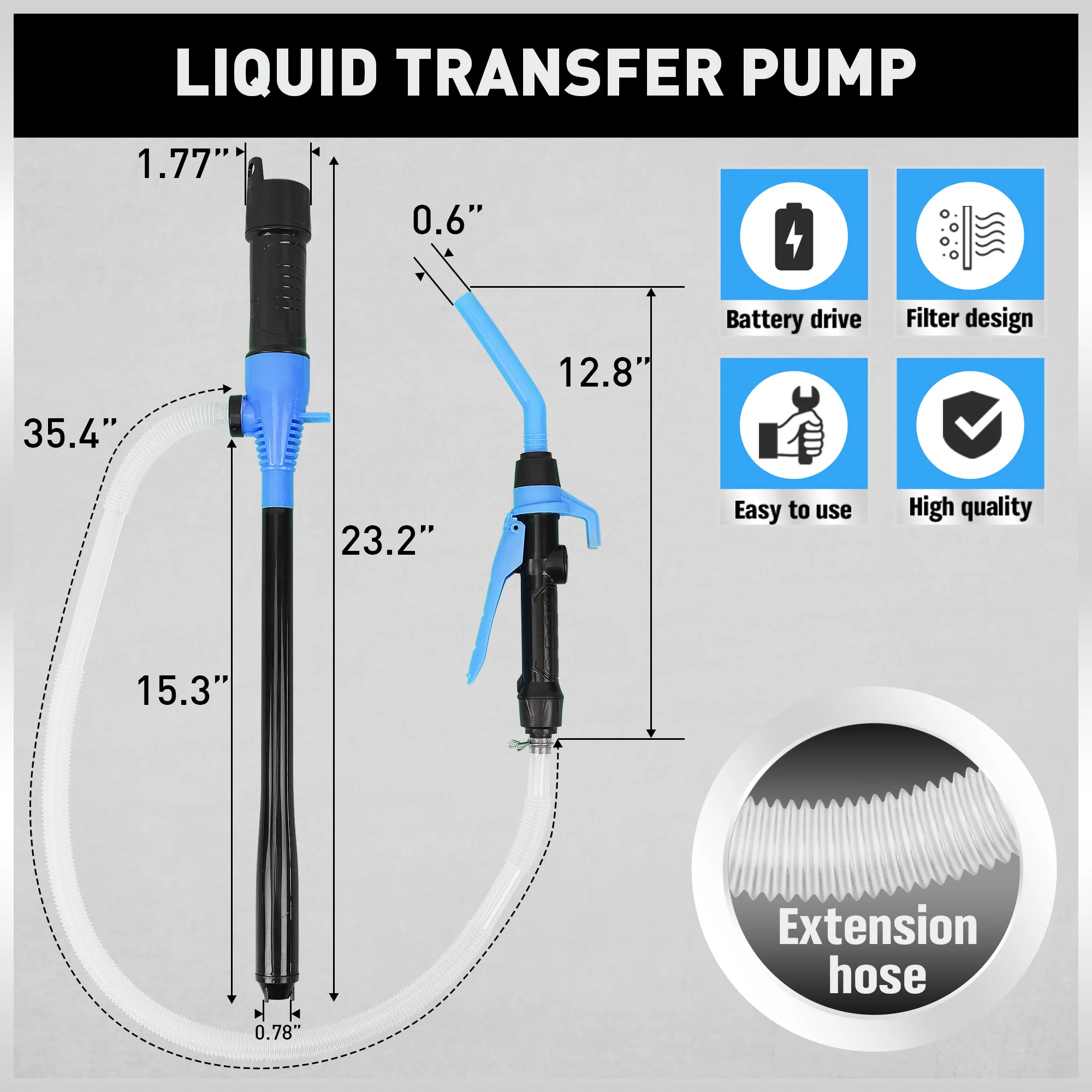 HORUSDY Electric Transfer Pump for Gas Car Transfer Pump Equipment with Gun Mouth for Fuel Oil Gas Water Petrol