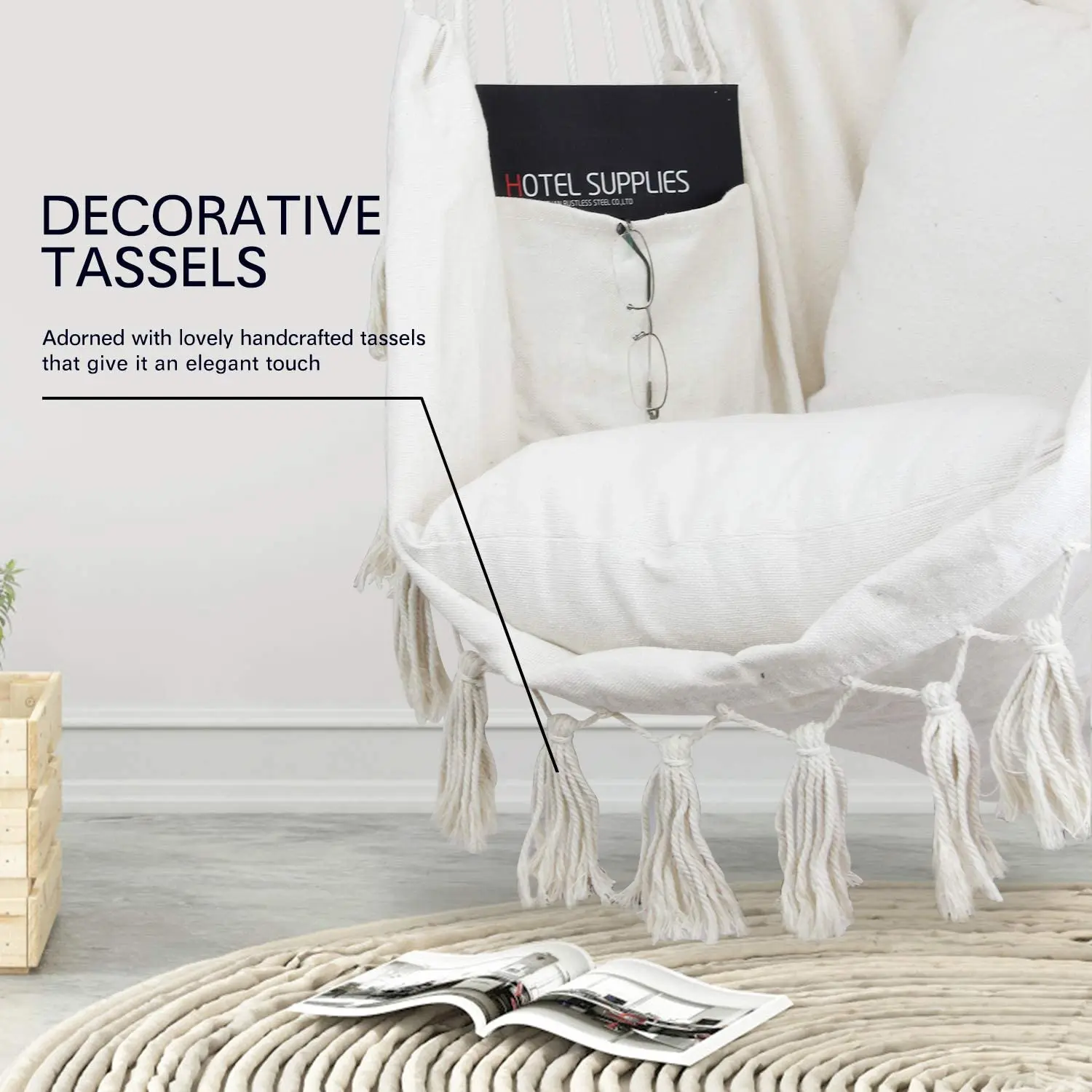 Hammock Chair Swing with Hardware Kit, Hanging Macrame Chair Cotton Canvas