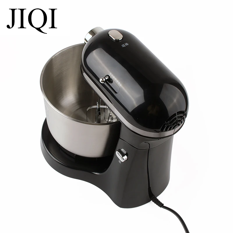 JIQI 4L Stainless Steel Bowl Electric Stand Food Mixer Egg Beater Cream Blender Handheld Whisk Cake Bread Dough Kneading Machine