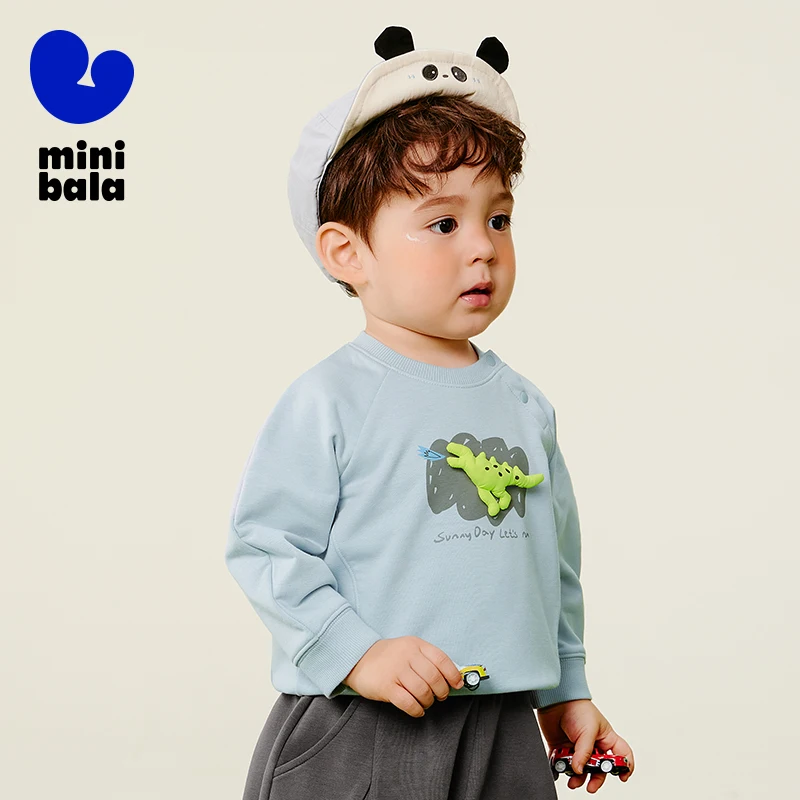 

Mini Bala Boys Sweatshirt 2025 Autumn New Dinosaur Print Stretch Anti-Shrink Loose Fit Top