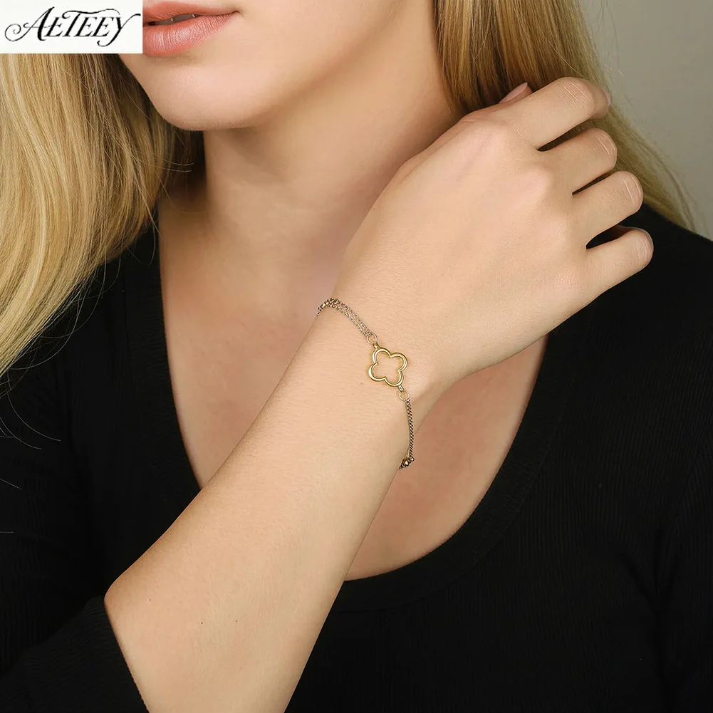 S925 Silver 14K Vacuum Gold Plated Four Leaf Clover Bracelet Lucky High-end Women Jewelry For Autumn Winter