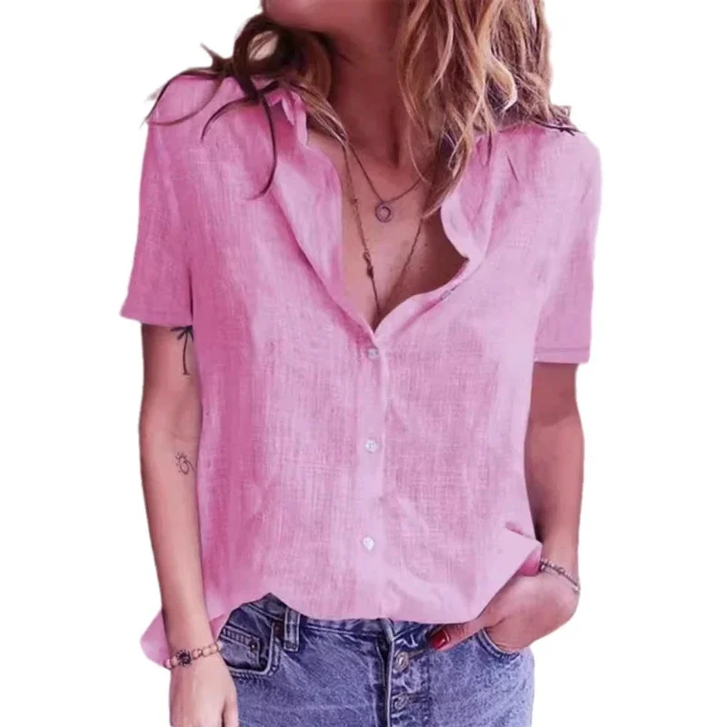 Summer Elegant Harajuku Linen Oversized Shirts Short Sleeve Birds Print Loose Blouses and Tops Casual Oversized Tunic Clothing