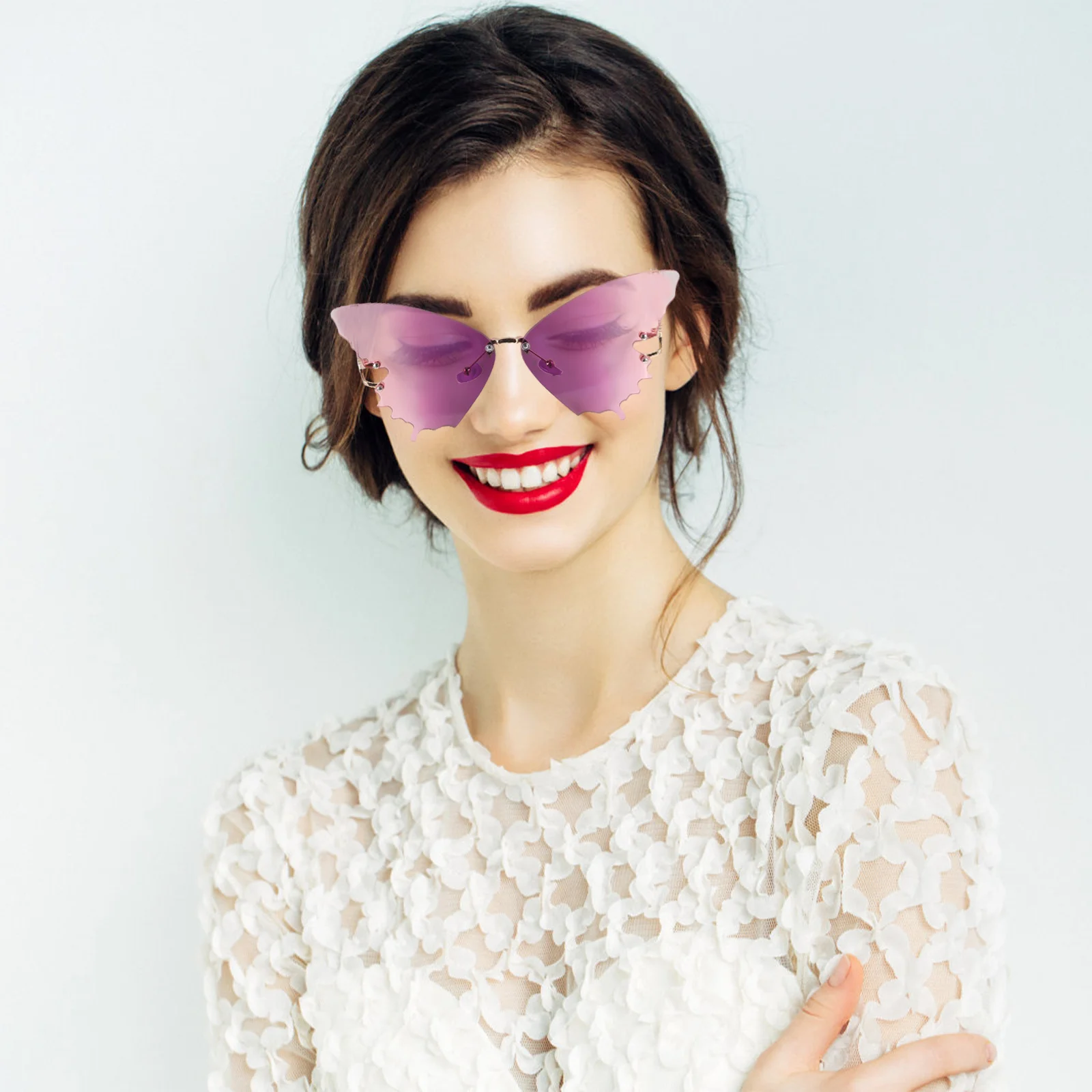 

2Pcs Butterfly Sunglasses Durable Pc Material Rimless Cute Sunglasses for Women Summer Beach Party Photography