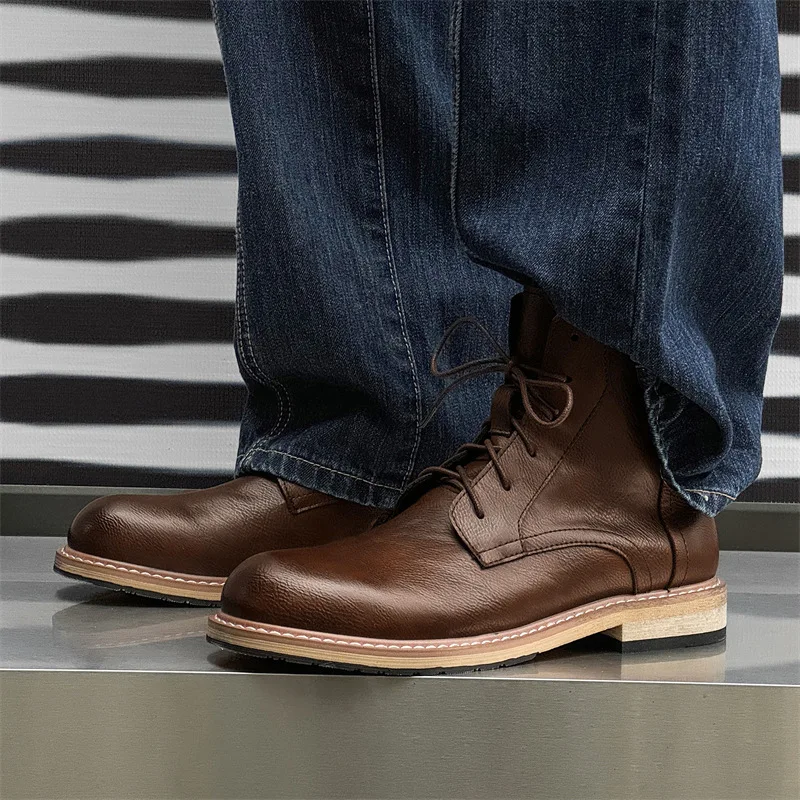 New Luxury Vintage British Men Ankle Boots Autumn Winter Outdoor Tooling Leather Shoes Military Boots for Men Motorcycle Boots