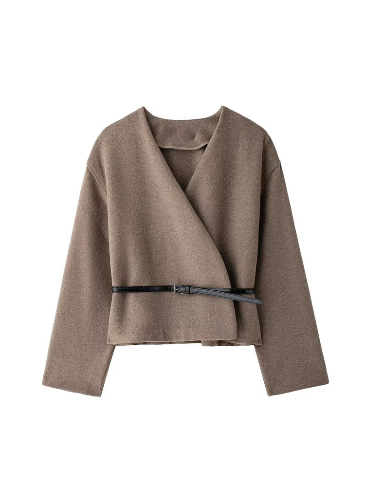 Frauen Mode Chic Weiche Gürtel Jacke Weibliche Wrap V-ausschnitt Langarm Mantel Damen Casual Streetwear
