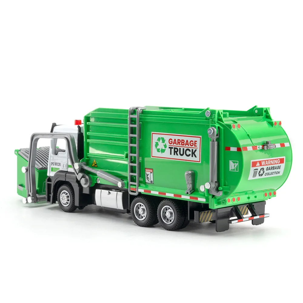 1:32 Realistic Garbage Truck Model With Trash Can Alloy Sanitation Engineering Vehicles Recycling Car Pullback For Birthday Gift