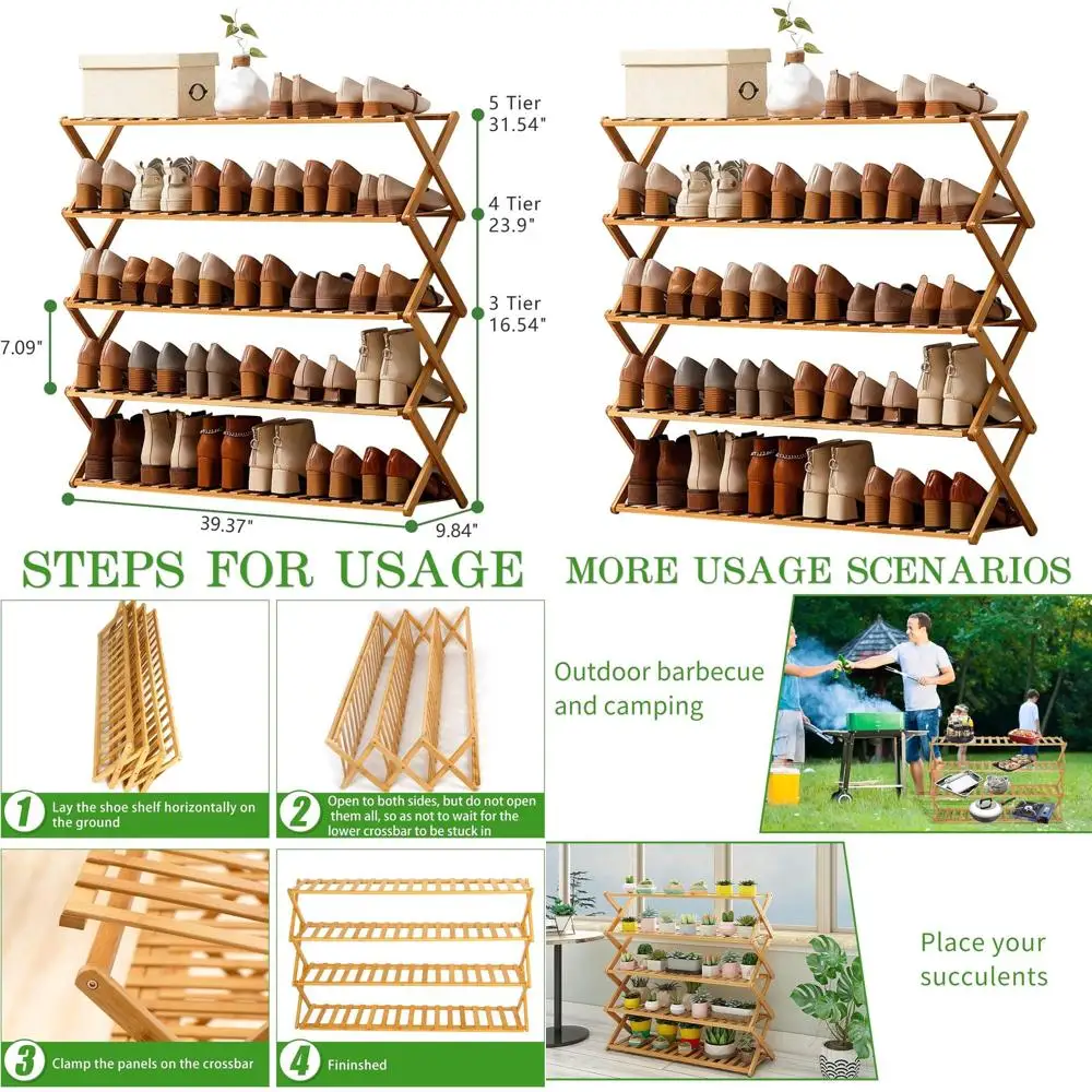 

5-Tier Bamboo Shoe Rack for Closet, Bedroom, Entryway, and Living Room Organization