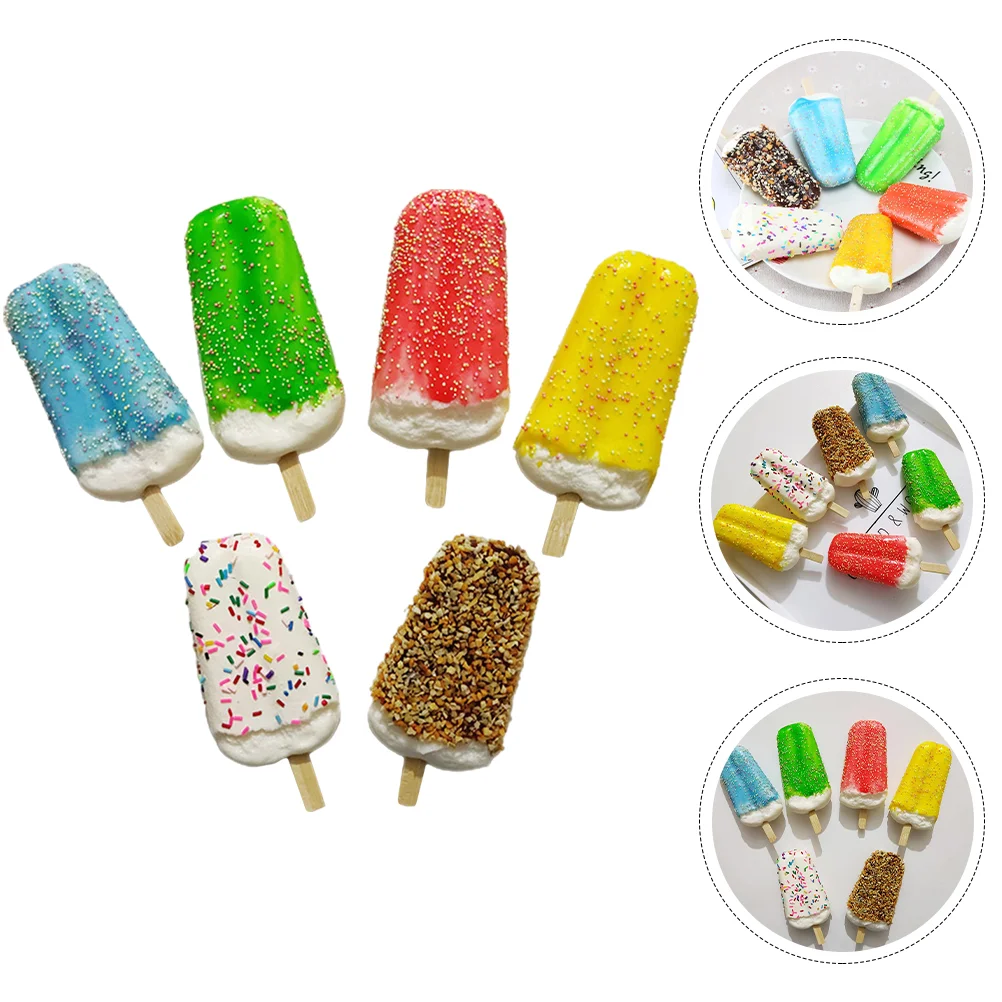 6pcs Realistic Simulation Ice Cream Models Stick Ice Candy Fake Dessert Decor Photography Props Multipurpose Application Perfect