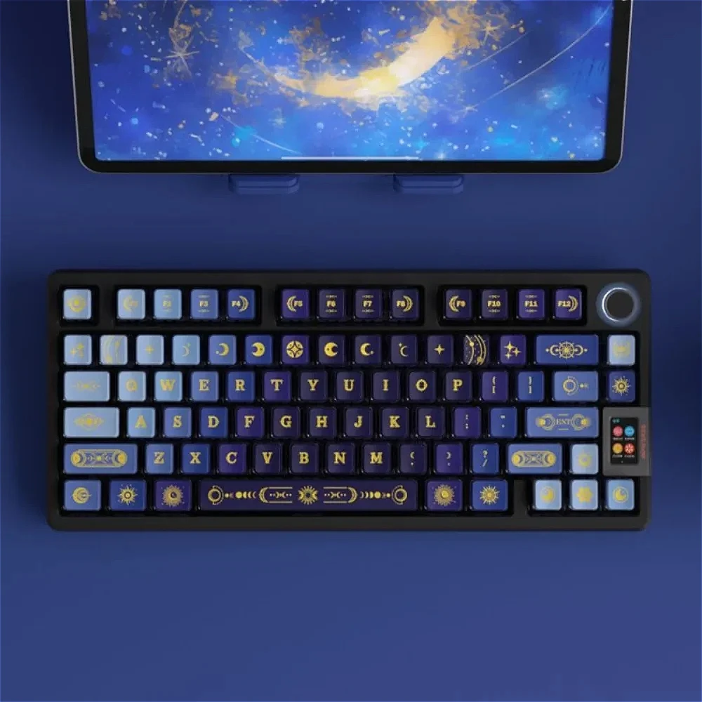 PBT material, small full set of OEM blue, keycaps, light transmission, starry sky, keycaps for mechanical keyboards