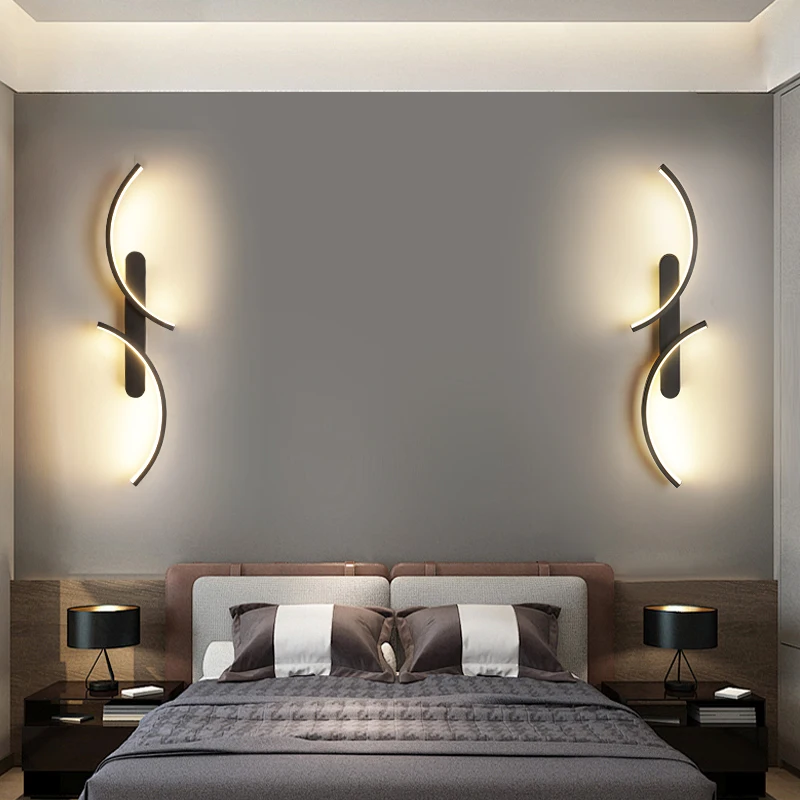 

2 шт. изогнутый настенный светильник, светодиодный современный настенный светильник, черный лунный свет, гостиная, спальня, прикроватная тумбочка, коридор, гардероб, светильники