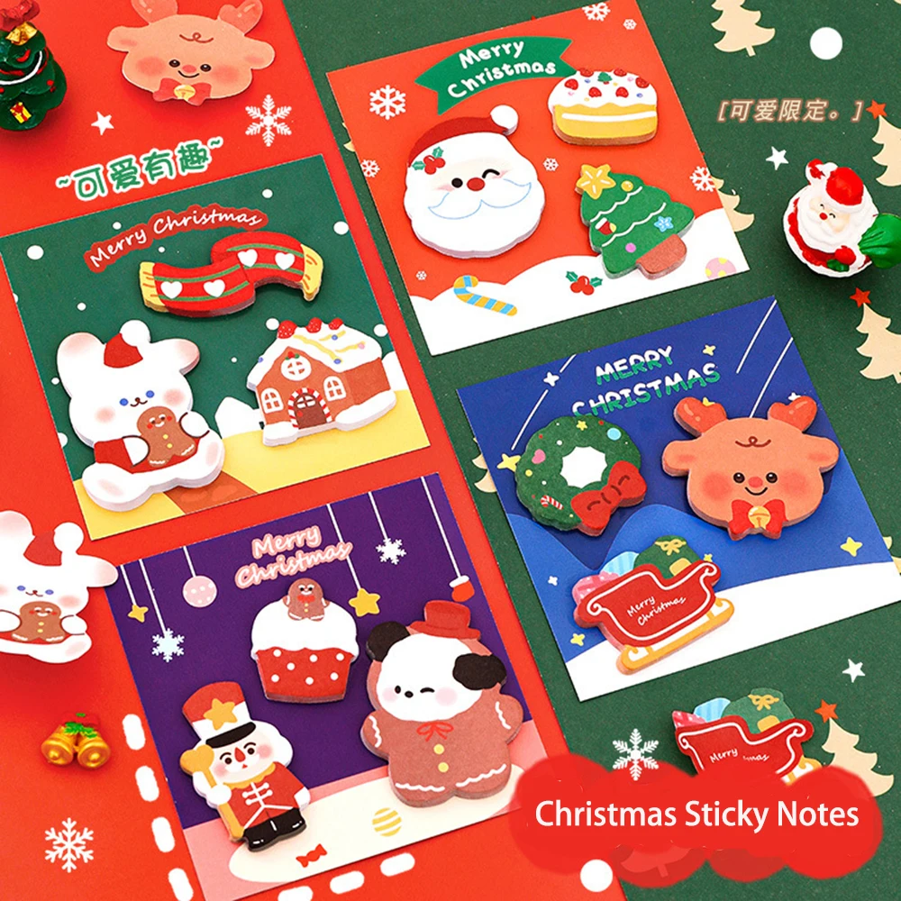 Notas adhesivas de Feliz Navidad de dibujos animados, libro de visitas de notas para estudiantes, manual de bricolaje, pegatinas de decoración,