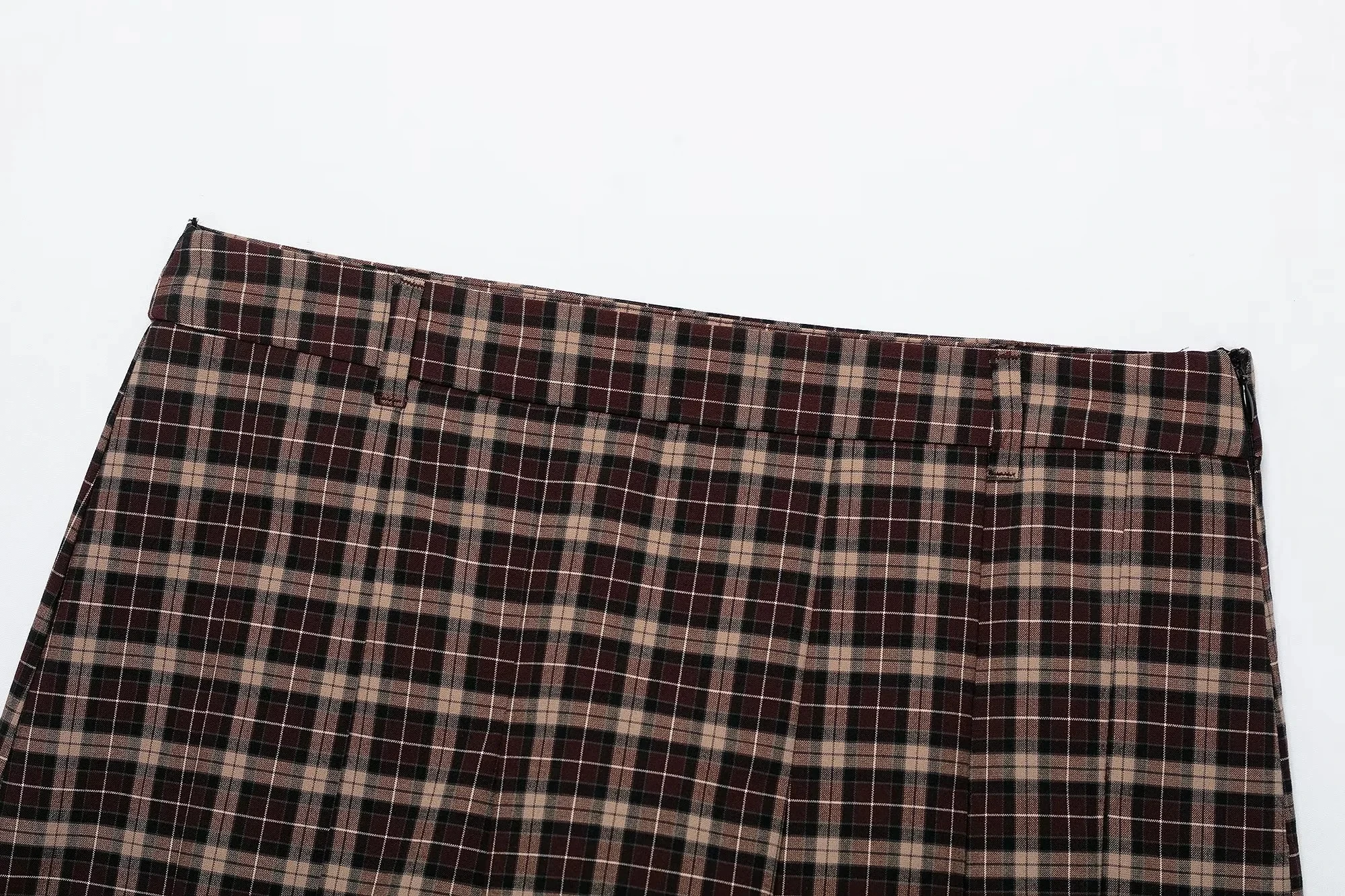 KONDALA Lässiger Chic Damenanzug, Karierter Stehkragen, Langarm, Reißverschluss, Kurzer Mantel, Faltenrock, Shorts, Mode 2026 Herbst-Urlaubsset – Detail 17