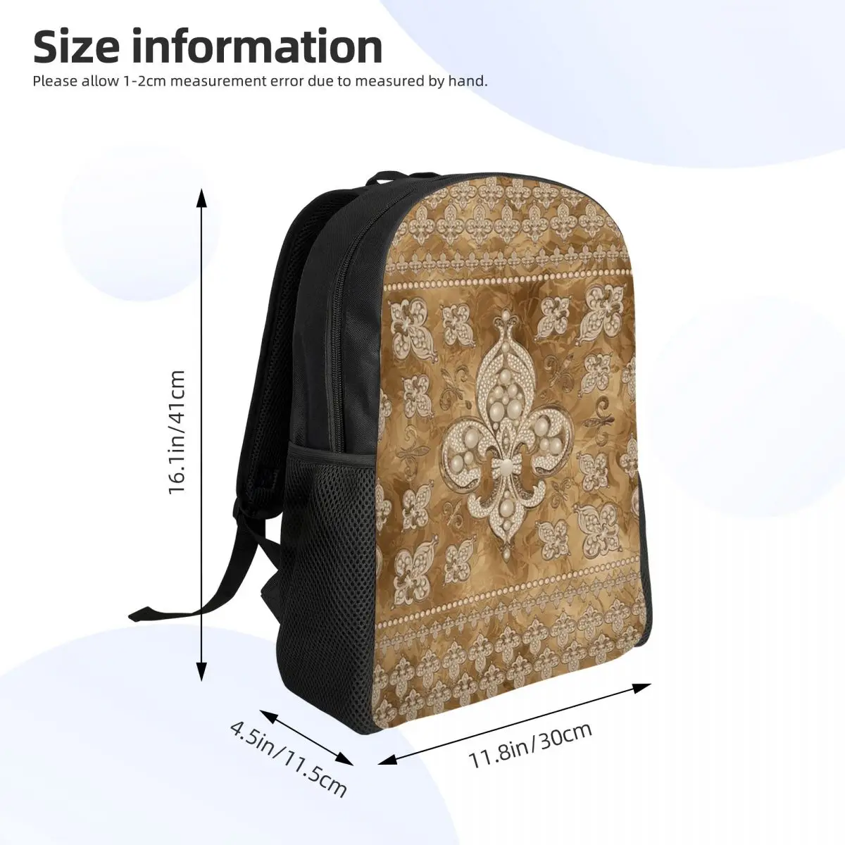 Fleur-de-lis Luxury Pearl And Gold Student Backpack School Bag Hiking Travel Daypack Boys Girls Fashion Bookbag Shoulder Bags