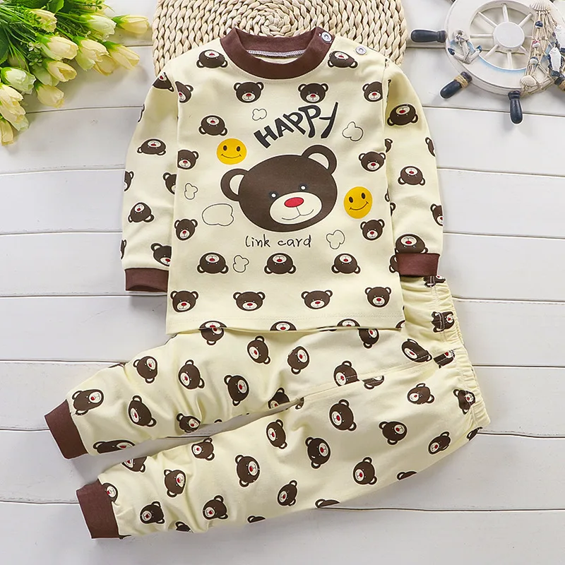 Neue Frühling-Herbst Kinder Pyjamas aus Reiner Baumwolle, Langarm Zweiteiler Set für Jungen und Mädchen, Lässiges Homewear-Set