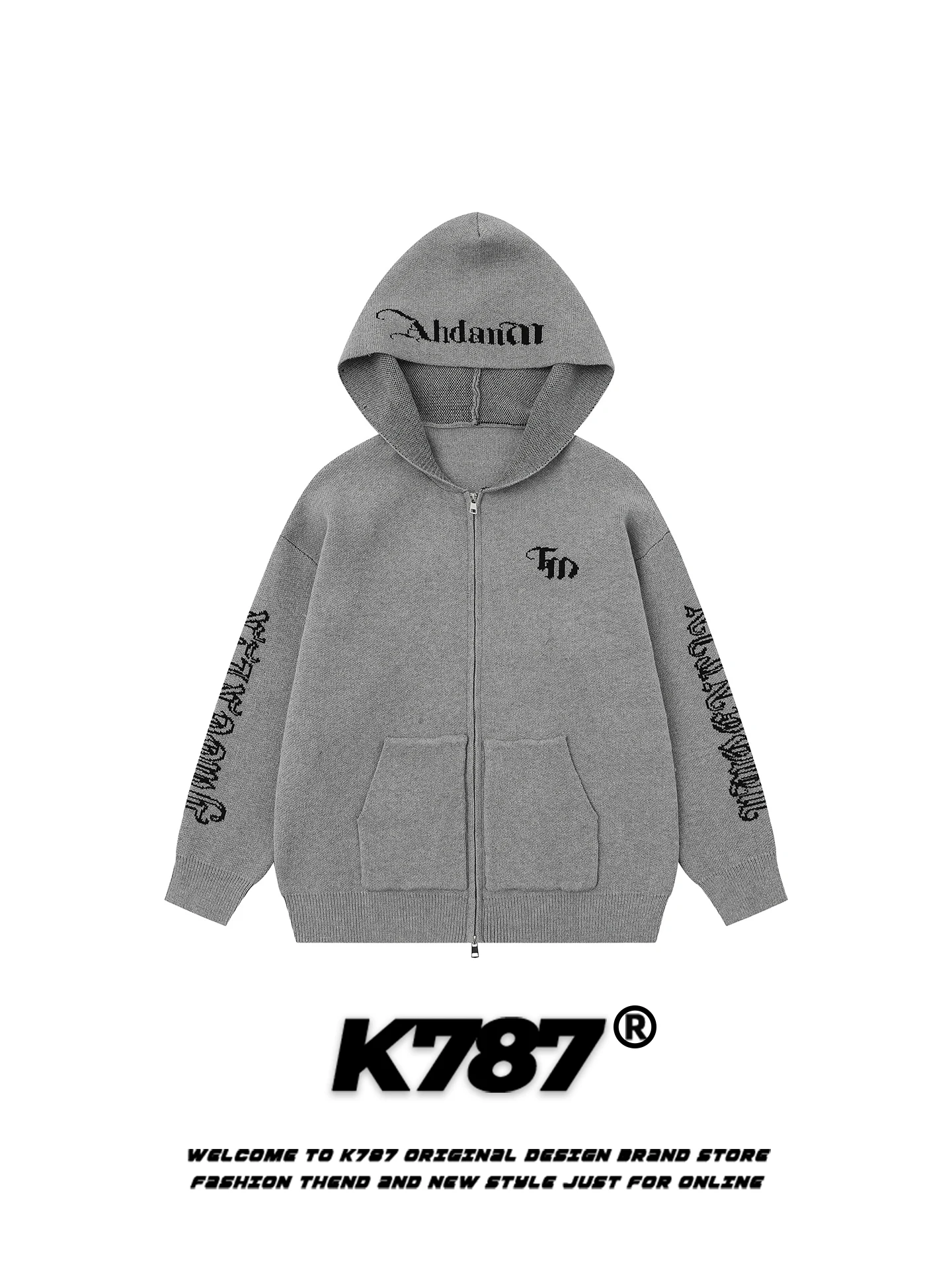 

Американский готический повседневный женский кардиган с капюшоном, вязаная зимняя куртка свободного кроя с коротким рукавом и длинной молнией