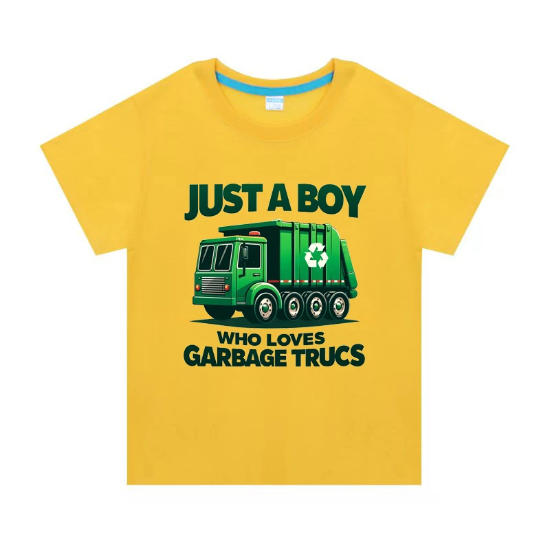 Kids Just A Boy Who Loves Garbage Trucks T-Shirt Kids Short Sleeve Crewneck T-Shirts Top Tee Toddler Girls Baby Shirts Cotton