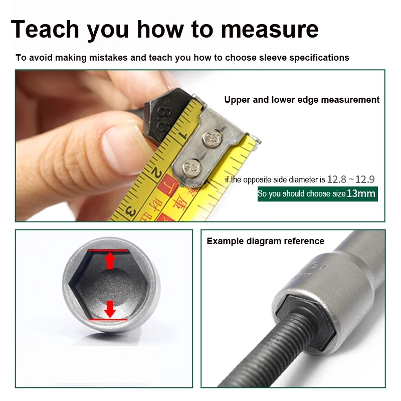 8mm-19mm Impact Socket Adapter 90mm Length Deepen Power Nut Driver Drill Bit Set for Power Tools 6.35Mm Hex Shank Quick Adapter