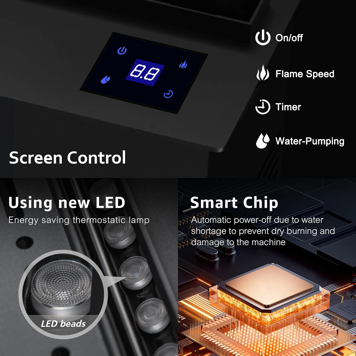 Custom APP Control Ultra-fine 3D LED Cold-flame Steam Decorative Smart Built-in Electric Fireplace Insert Water Vapor Firep