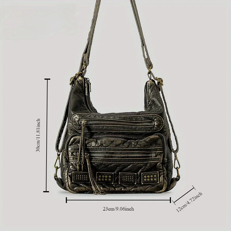 

Винтажная женская черная кожаная сумка через плечо с шипами в стиле Y2K, большой вместительный рюкзак через плечо