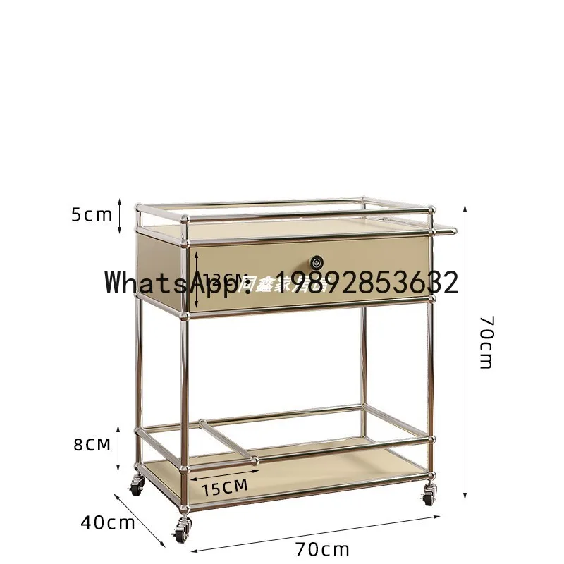 XL Movable Dining Cart Vintage Small Cart Storage Rack Light Luxury Modern Style Simple Sofa Side Table