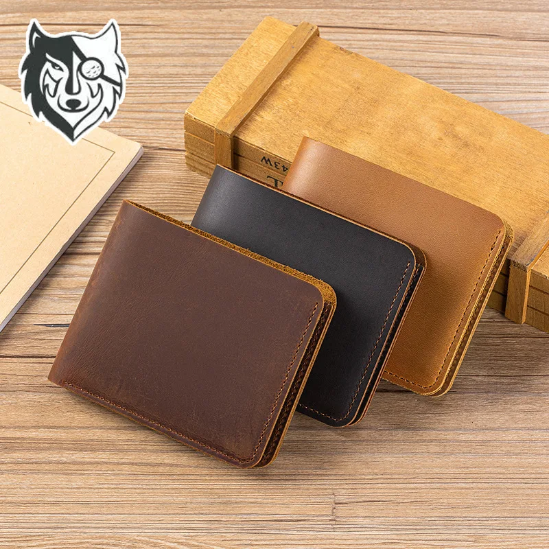 

Genuine leather men's business men's short wallet, Crazy Horse leather classic multi-compartment lightweight wallet