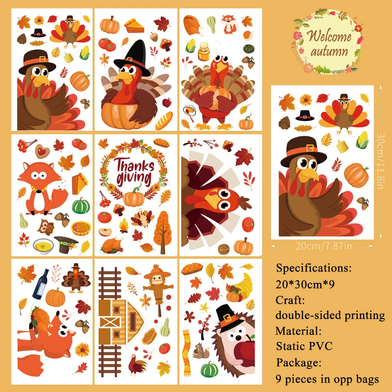 Autumn Thanksgiving Theme Creative Home Decoration Stickers Window Glass Door Window Static Electricity Stickers