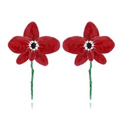 2024 Unique ZA  Metal Enameled Red Flower Earrings for Women Cute Big Alloy Drip Oil Floral Dangle Earring Wedding Jewelry