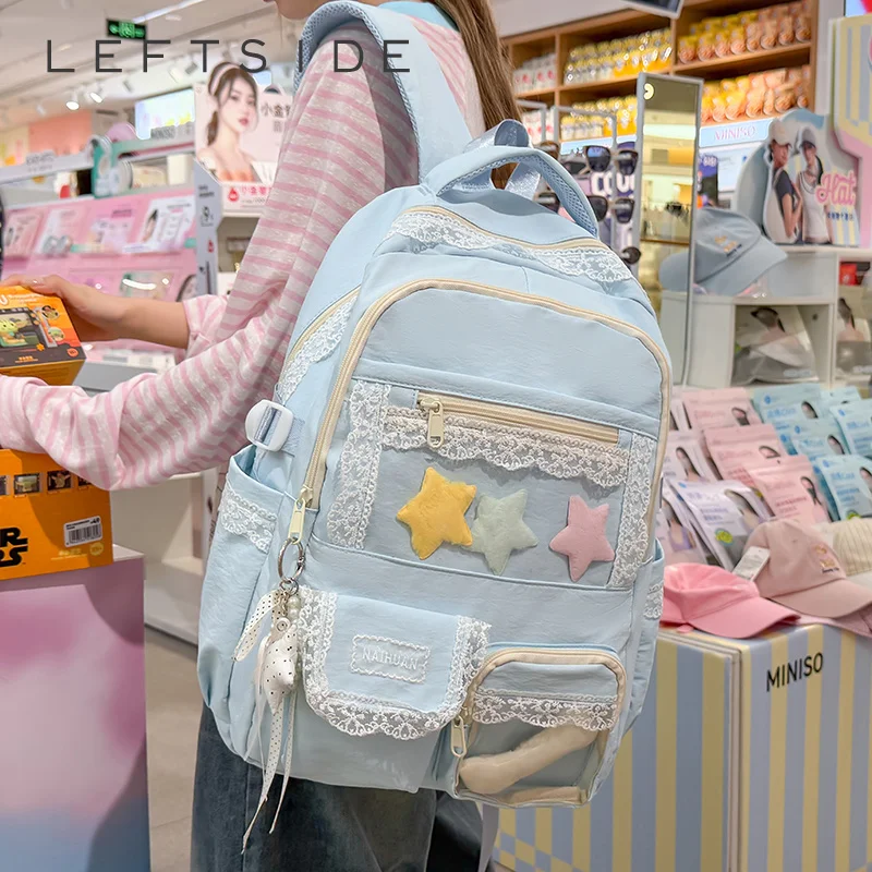 Women Lace Decor Backpack Cute Large Capacity Girls Student School Book Bags 2026 New Trend Travel Sweet Daypack Unbranded