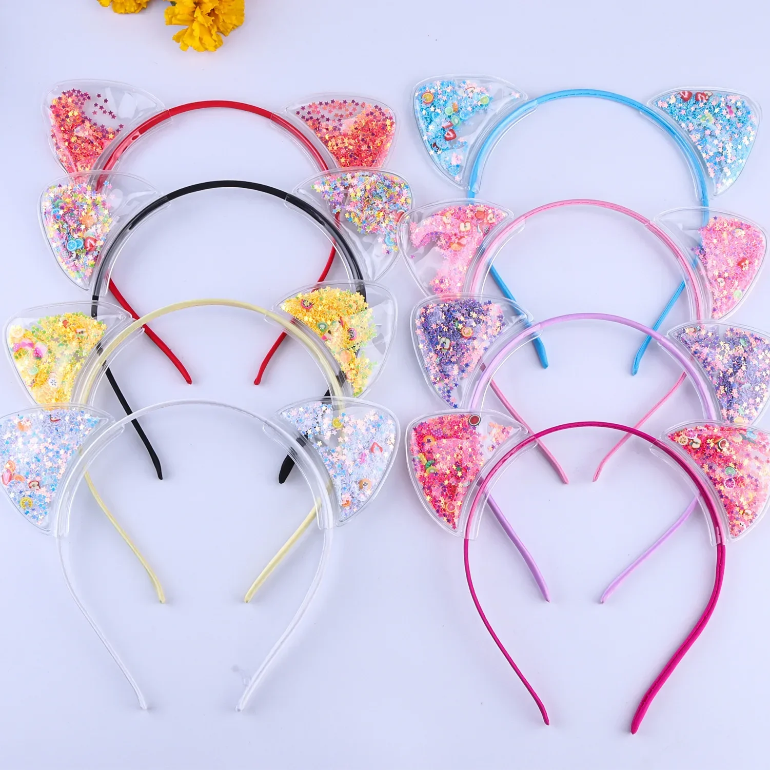 24pcs Sequin Cat Ears Headband Girls Lovely Hair Accessories for Daily Wearing Party Decoration Halloween