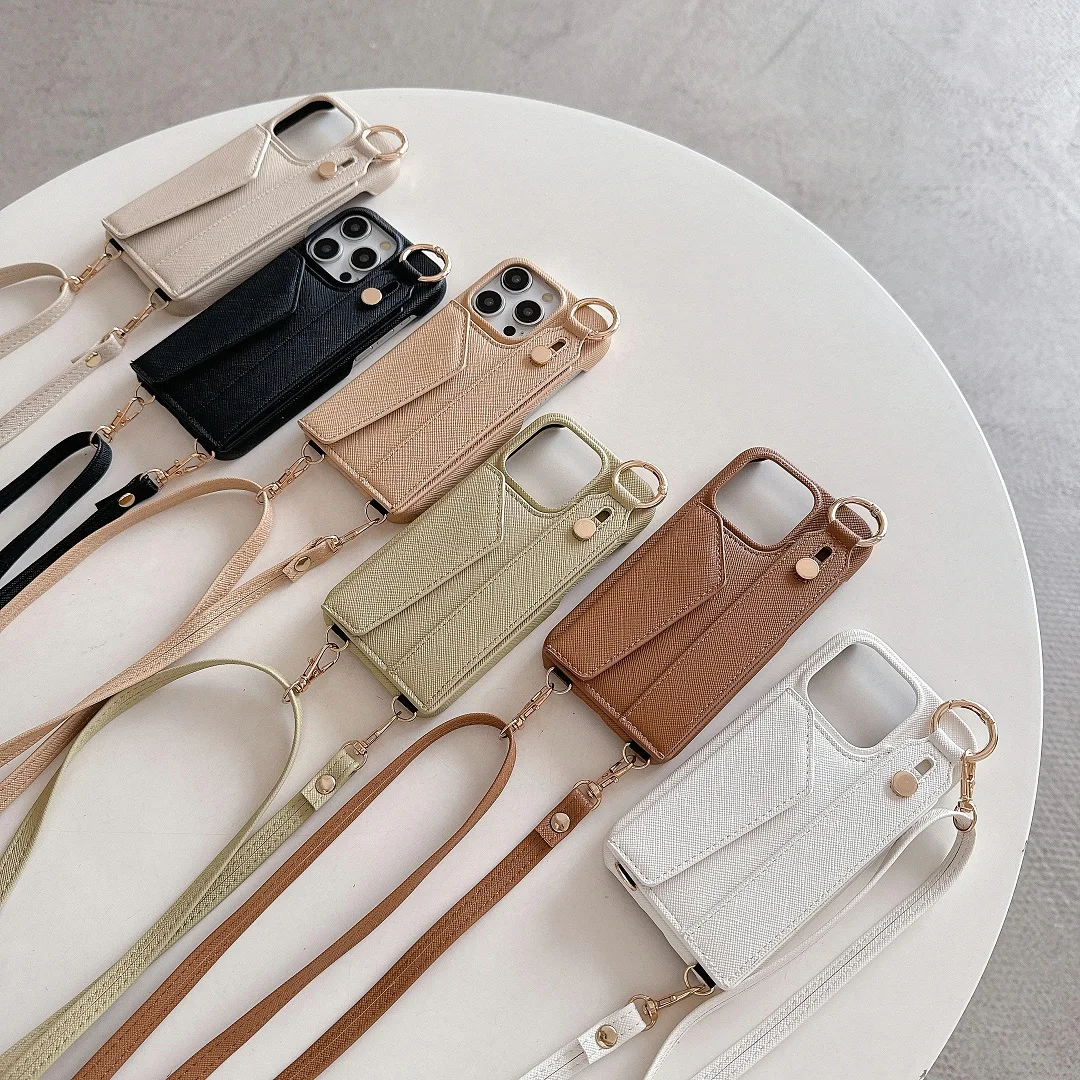 Luxury Crossbody Leather Card Wallet Case For iPhone 11 12 13 14 15 16 17 Pro Max Plus Purse Phone Cover With Ring Wrist Strap
