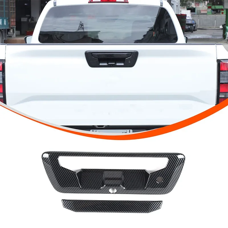 For  Nissan Frontier 2022+ ABS carbon fiber car styling trunk tailgate handle frame cover sticker car accessories 2Pcs