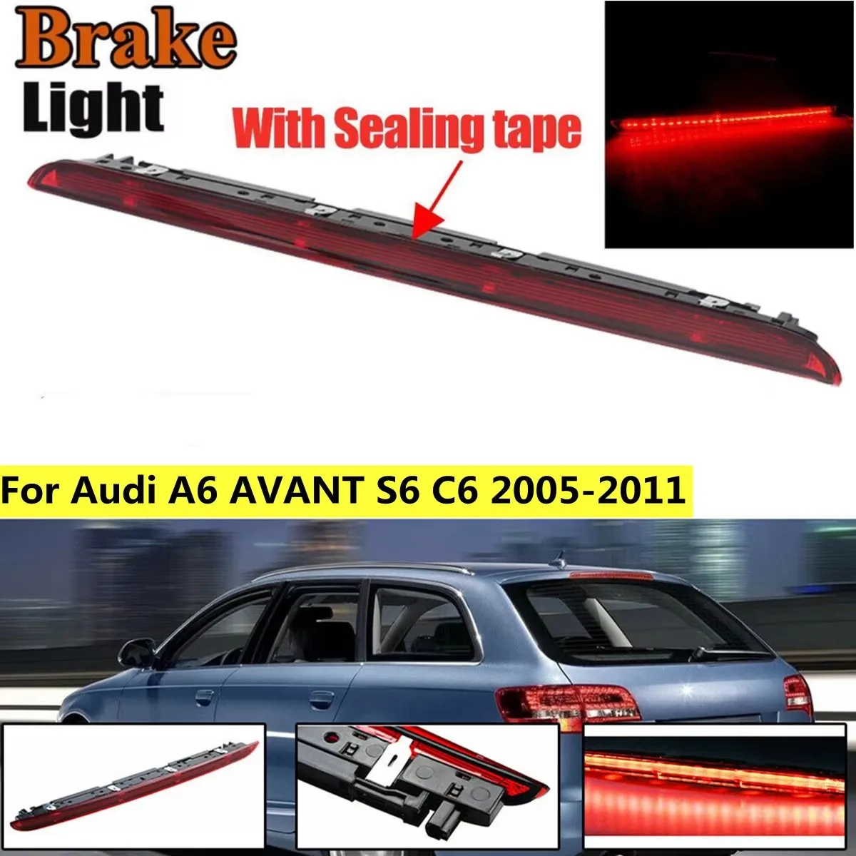 For Audi A6 AVANT S6 C6 2005-2011 4F9945097 Red LED Brake Light Car High Mount Third 3rd Brake Light High Mounted Stop Lamp