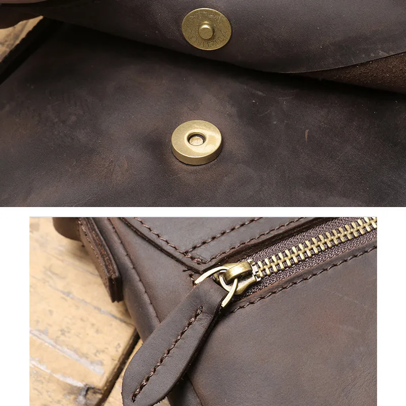 Fashion Genuine Leather Messenger Bag for Men Crazy Horse Leather Shoulder Bag Small Travel Handbag  Male Pad Sling Bag