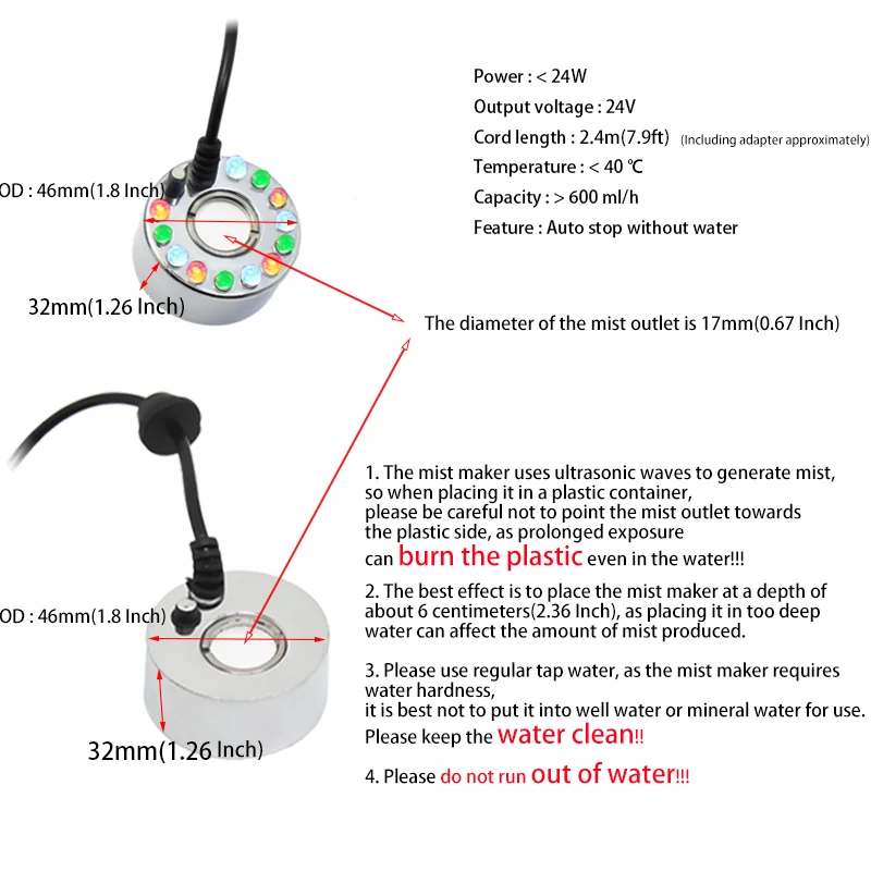 Mist Maker Fogger Small Ultrasonic Fog Machine Alloy for Landscaping Halloween Decorations Humidification Fountain 1Pc