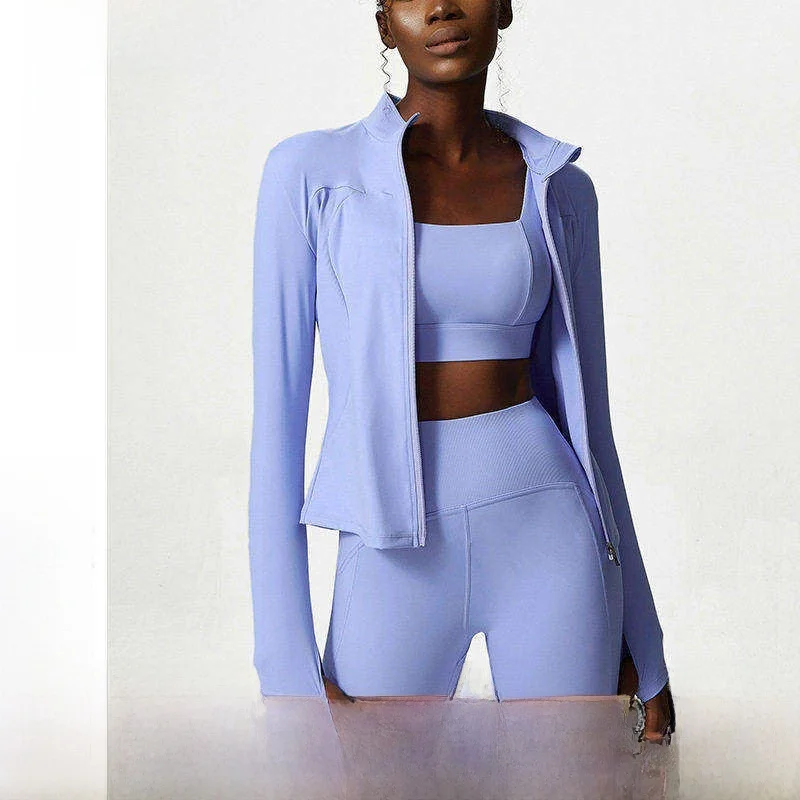 Women's Fitness Clothing Long Sleeve Slimming Yoga Jacket Quick Dry Breathable Running Sportswear Zipper Stand Collar Outerwear