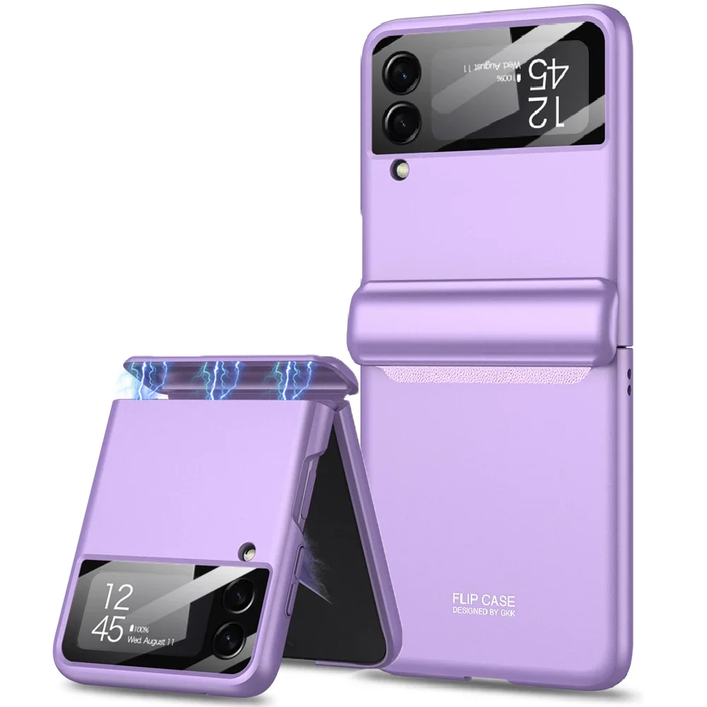 

For Samsung Galaxy Z Flip 4 Magnetic Hinge Case with Screen Protective Film All-inculsive Shockproof Matte Cover