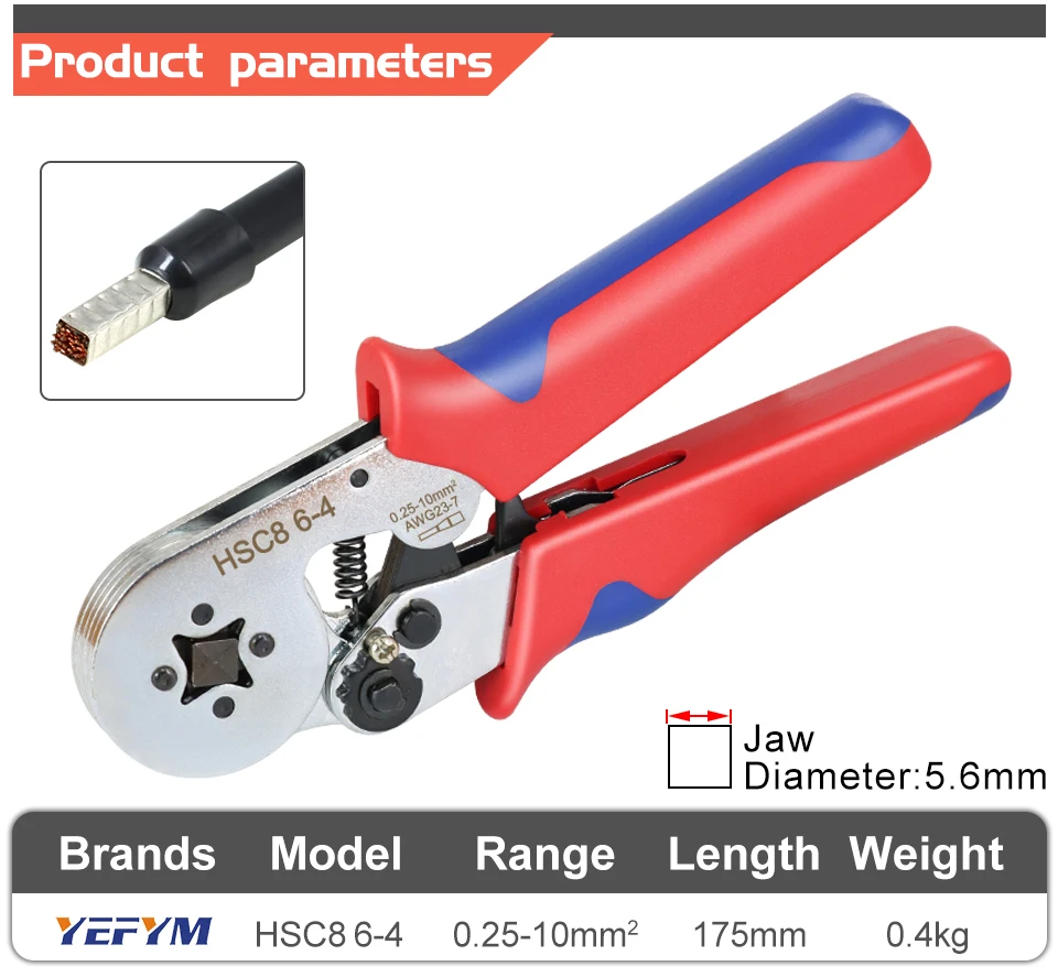 Ferrule Crimpen Werkzeug HSC8 6-4/6-6 Elektrische Crimper Zange Für Draht Ende Crimp Rohr Terminals Elektrische Schaltung Reparatur – Detail 3