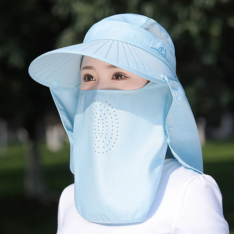 Sun Hat Woman Summer Women\'s UV Protection Cap Outdoor Travel Cycling Face Mask Hat Shawl Hats Windproof Removable Tea Picking