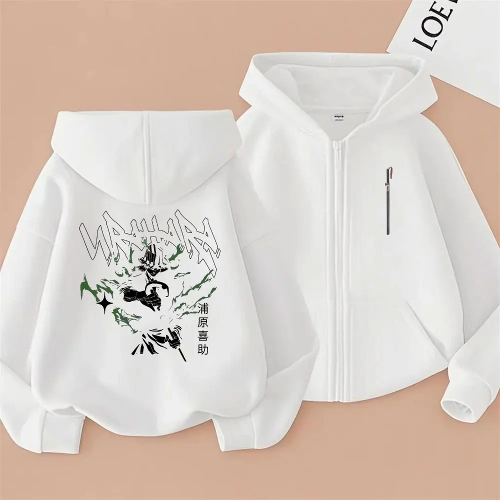 Anime Bleach Urahara Kisuke Graphic Zipper Hoodie Men Women Vintage Oversized Zip Up Jacket Coat Unisex Fashion Casual Hoodies