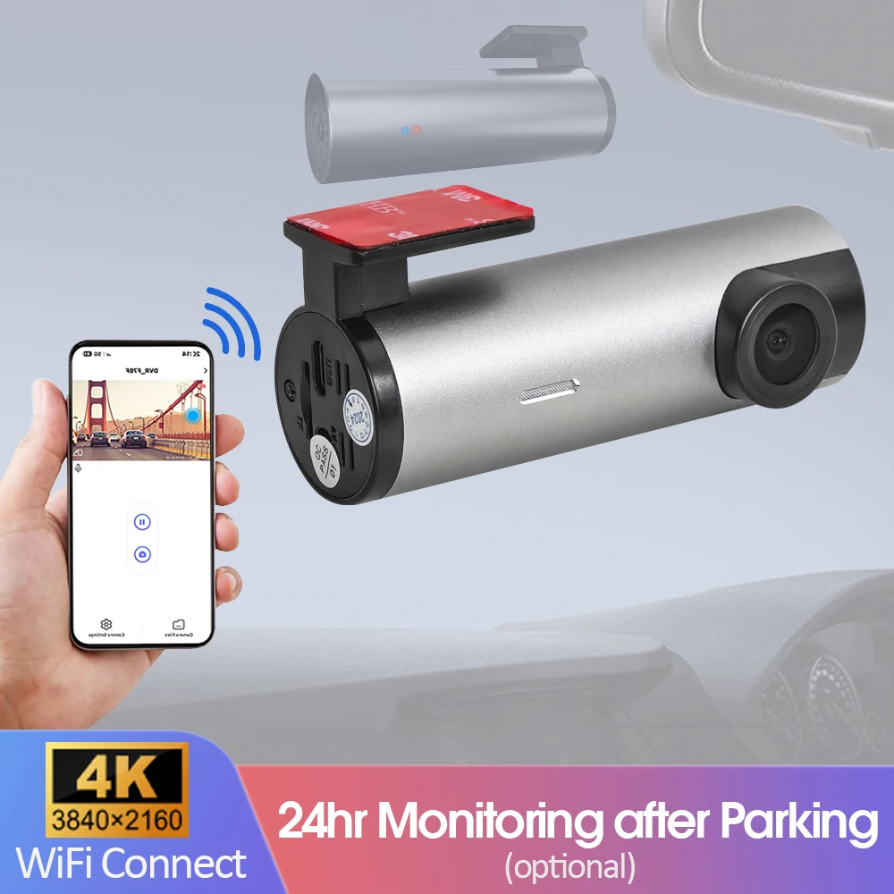 

4K WiFi Dashcam Car Dash Cam with Parking Surveillance - Front DVR Camera, App Control, Loop Recording, Night Vision, G Sensor