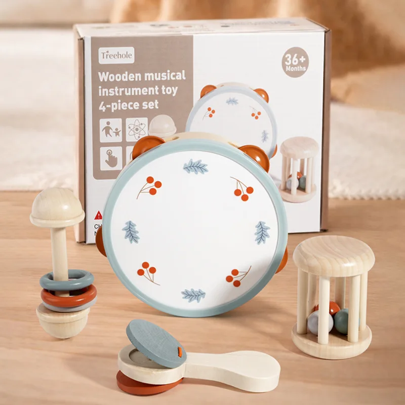 Kids Handclapping Rattle Childrens Aged 0 To 2 Years Percussion Instruments Soothing Rocking Bell Baby Toys Set Biithday Gifts