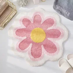 Alfombra nórdica esponjosa con forma de flor y sol para bebé, tapete redondo de felpa para cabecera, dormitorio de niña, habitación de niños, tapete suave para gatear