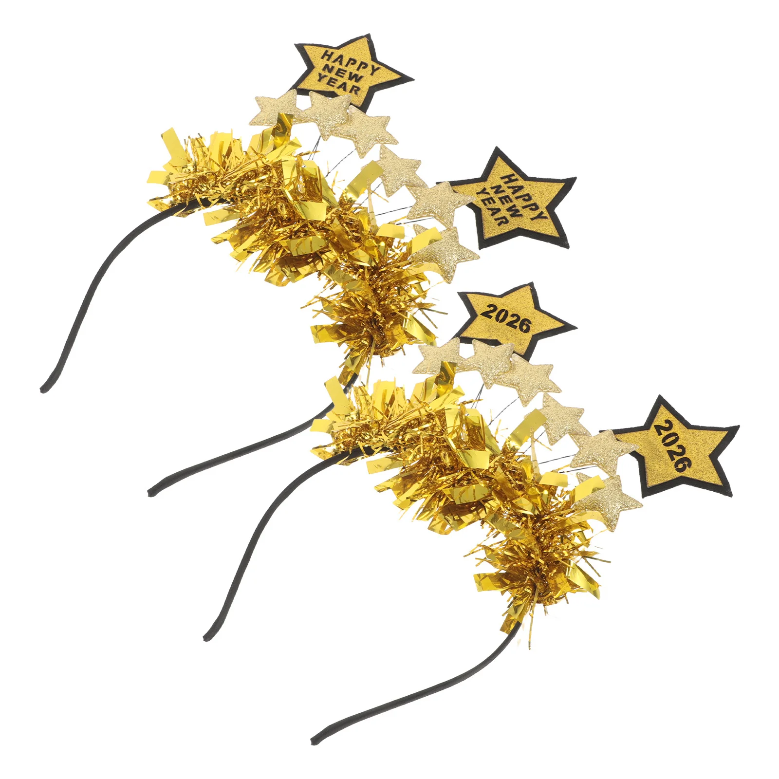 

2Pcs New Year Star Headband Sparkling Five Stars Happy New Year Party Decoration Tinsel Headwear Holiday Accessory