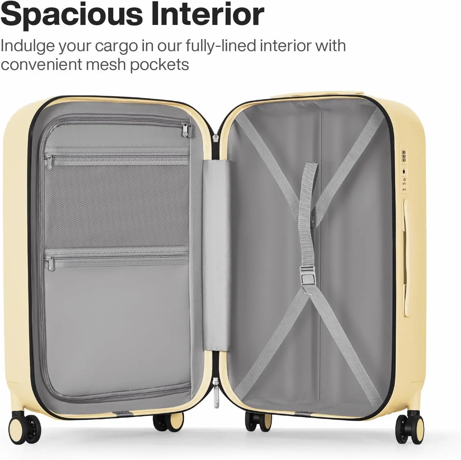 26 Inch Large Checked Luggage PC Hardshell Suitcases with Wheels for Travel Woman Men, Lark Yellow