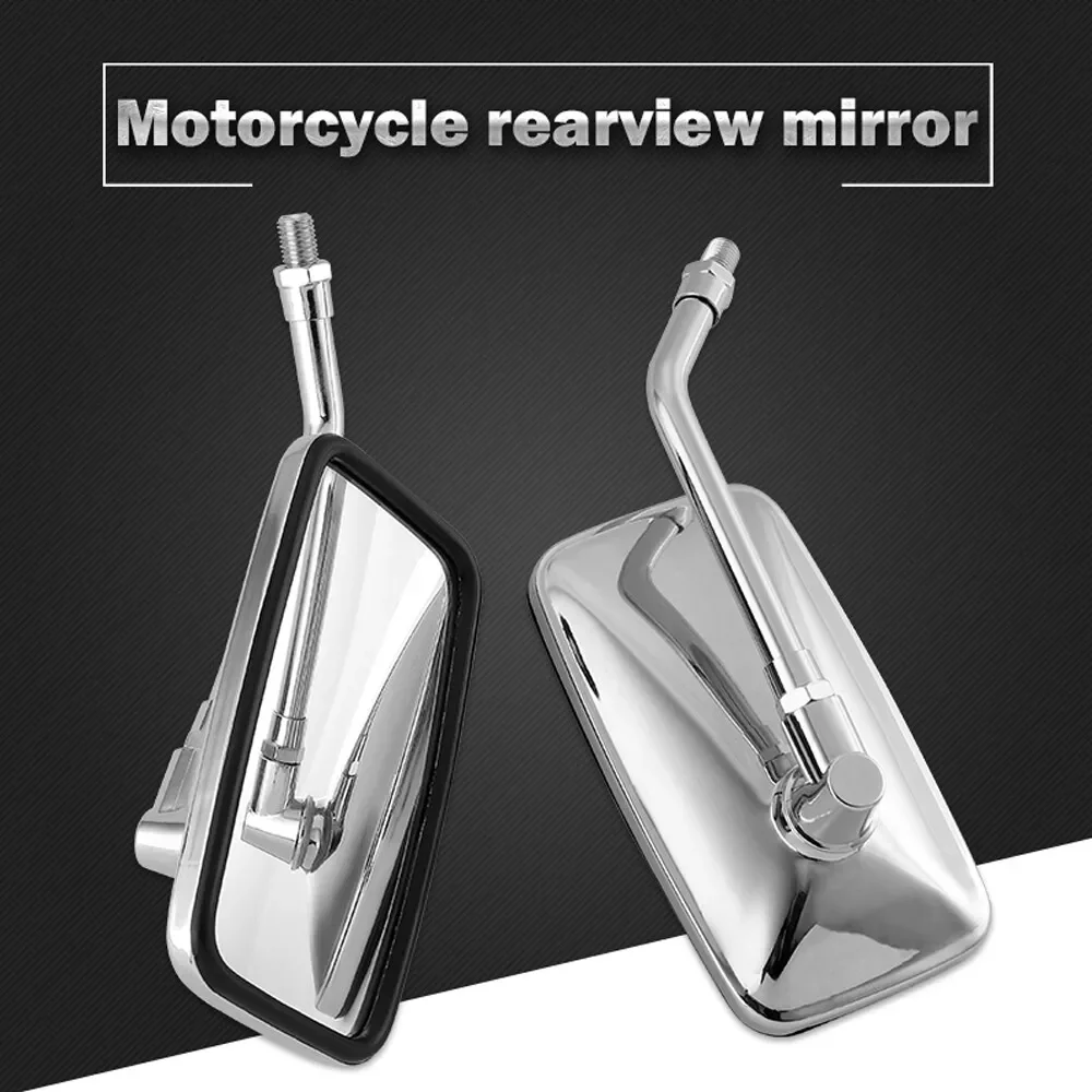 Universal retângulo motocicleta espelhos retrovisores, Chrome retrovisor, Moto espelho para Honda moto, scooter, E-Bike, 10mm, par