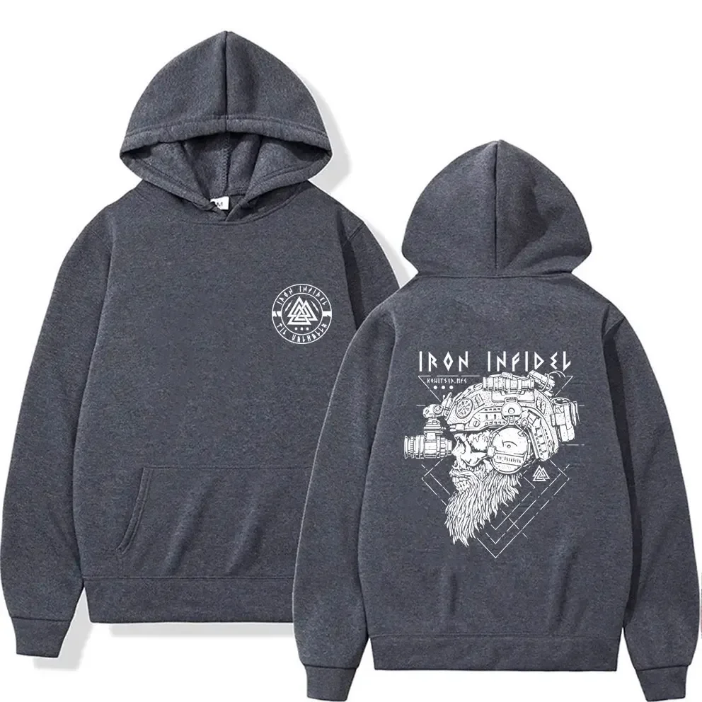 Til Valhalla American Beard Warrior Tactical Skeleton Graphic Hoodie Men Women Fashion Oversized Sweatshirt Male Casual Hoodies
