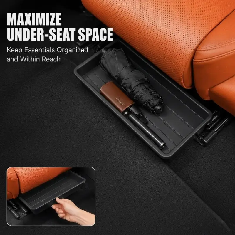 Car Under Seat Pull Out Storage Tray Custom Fit Hidden Waterproof Organizer Box for SUV Truck Auto Interior Supplies