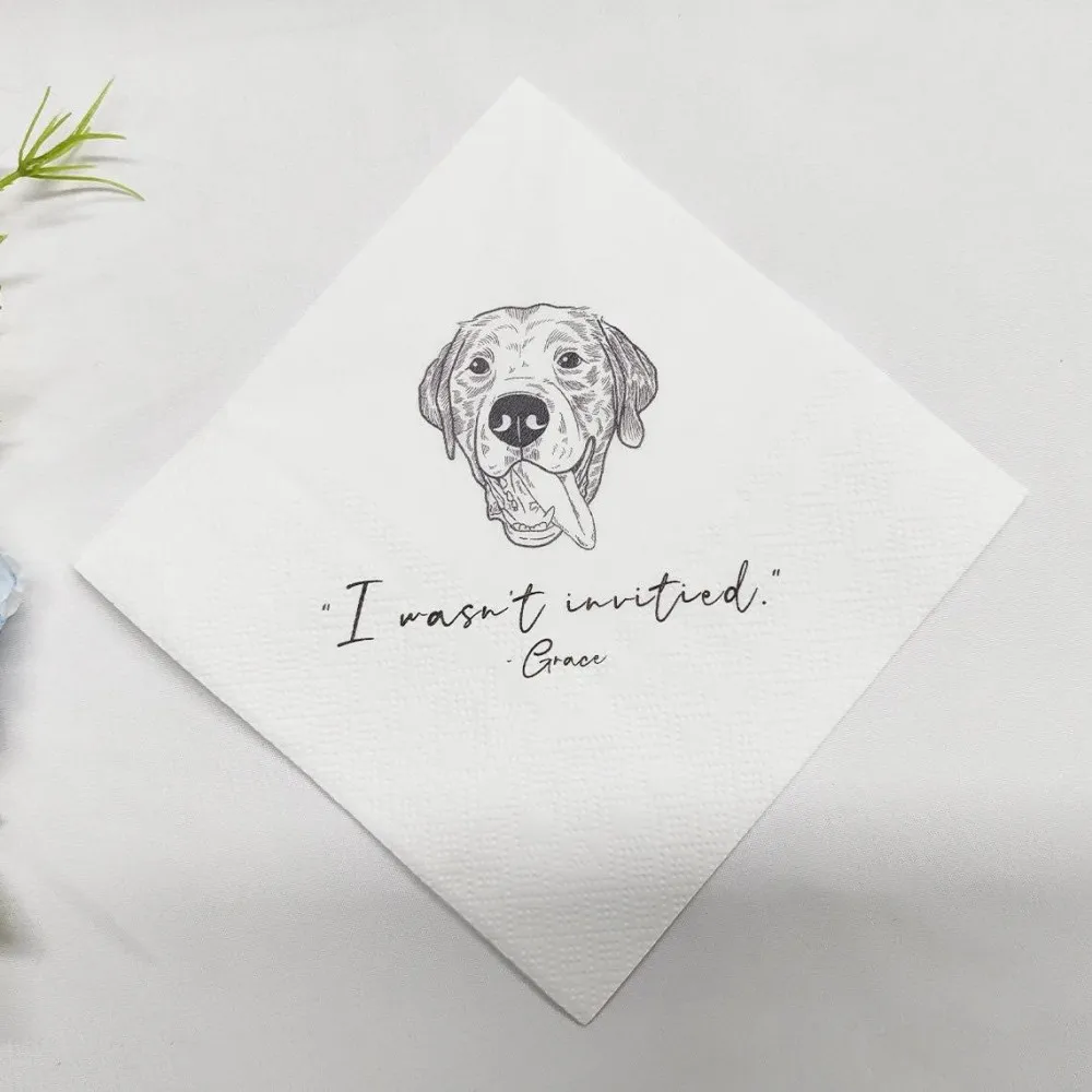 

50 pcs Custom Illustrated Dog Wedding Napkins, Personalized Pet Cocktail Napkins, Pet Wedding Napkins, Engagement Dog Napkins,